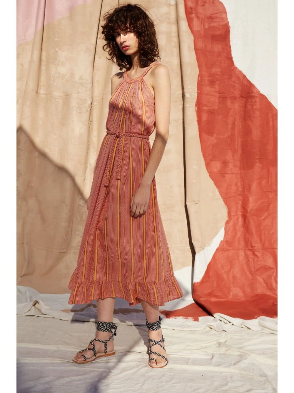 Apiece Apart Caspia Braid Lurex Striped Sleeveless Maxi Dress NO BELT Size 6